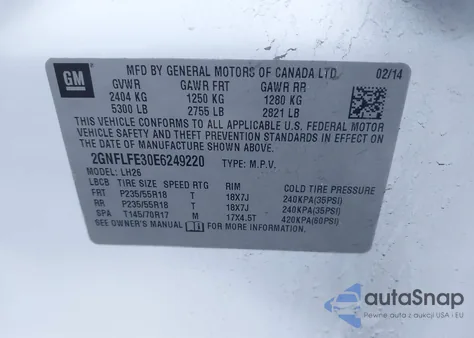 2014 Chevrolet Equinox 1Lt z USA, uszkodzony, nr VIN 2GNFLFE30E6249220